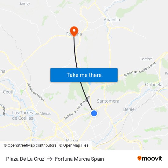 Plaza De La Cruz to Fortuna Murcia Spain map