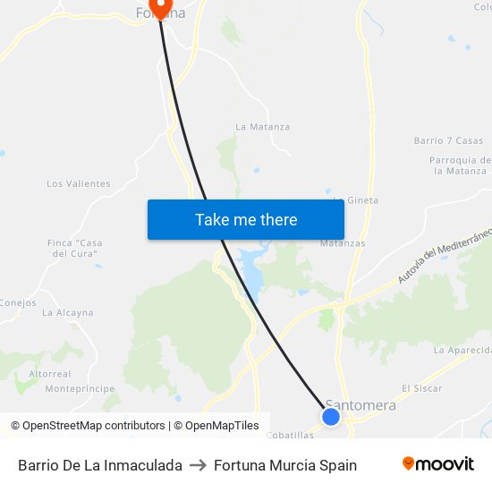 Barrio De La Inmaculada to Fortuna Murcia Spain map