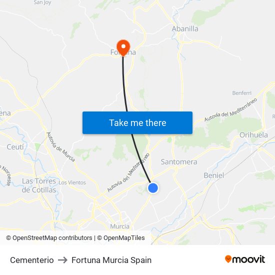 Cementerio to Fortuna Murcia Spain map