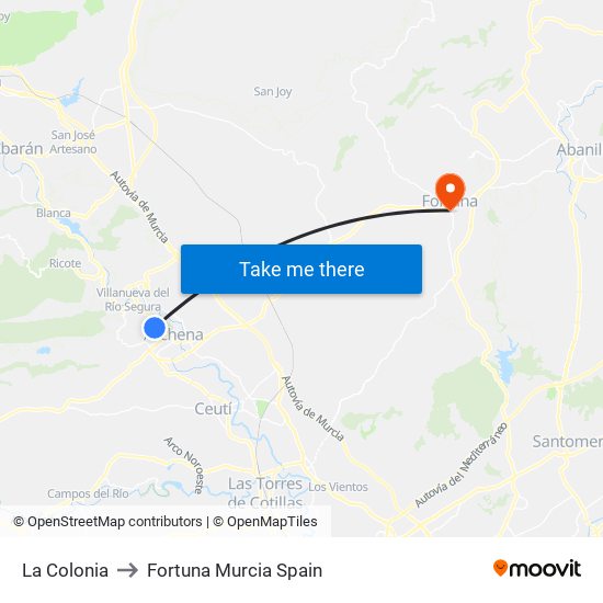 La Colonia to Fortuna Murcia Spain map