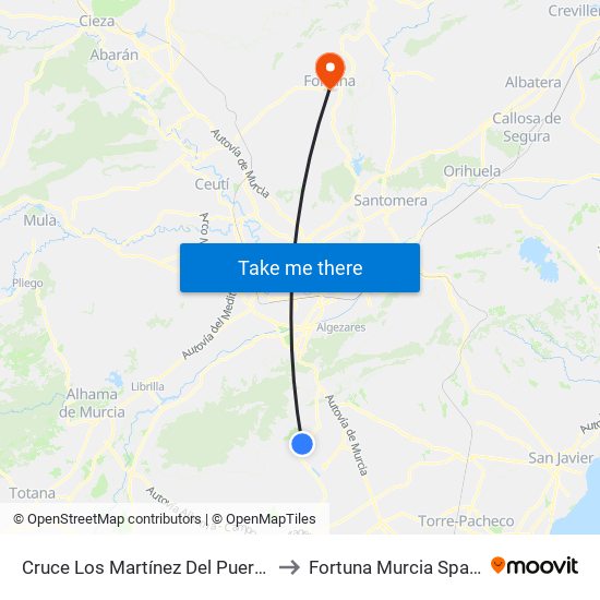 Cruce Los Martínez Del Puerto to Fortuna Murcia Spain map