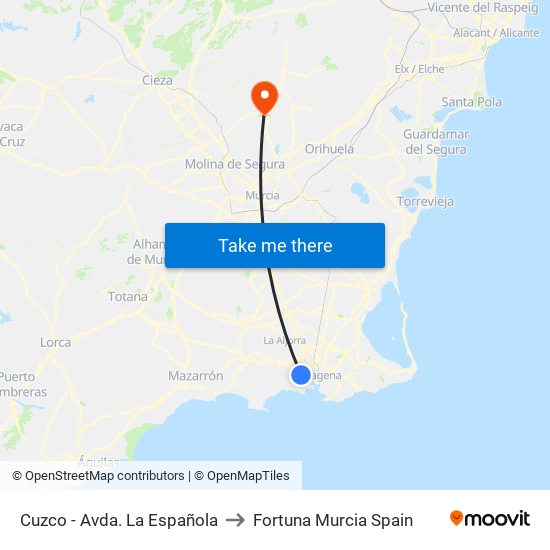 Cuzco - Avda. La Española to Fortuna Murcia Spain map