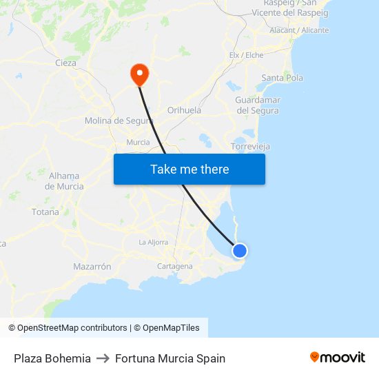 Plaza Bohemia to Fortuna Murcia Spain map