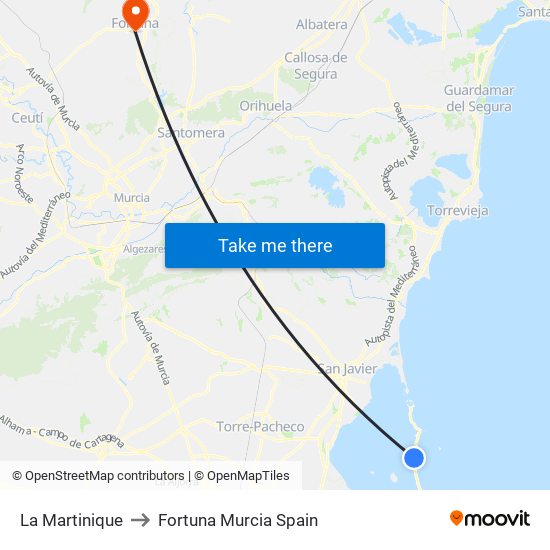 La Martinique to Fortuna Murcia Spain map
