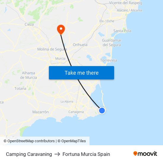 Camping Caravaning to Fortuna Murcia Spain map