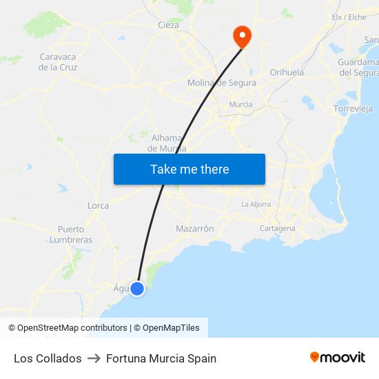 Los Collados to Fortuna Murcia Spain map