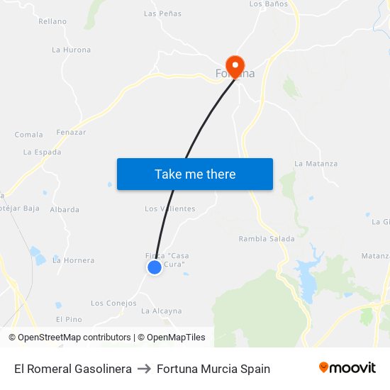 El Romeral Gasolinera to Fortuna Murcia Spain map