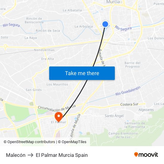 Malecón to El Palmar Murcia Spain map