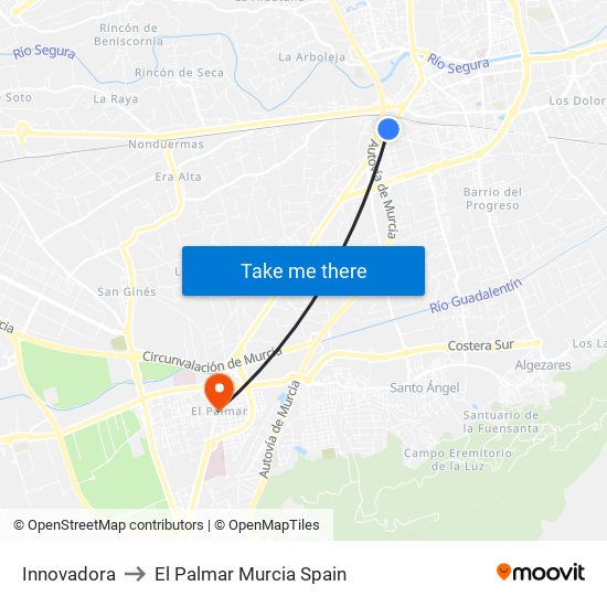 Innovadora to El Palmar Murcia Spain map