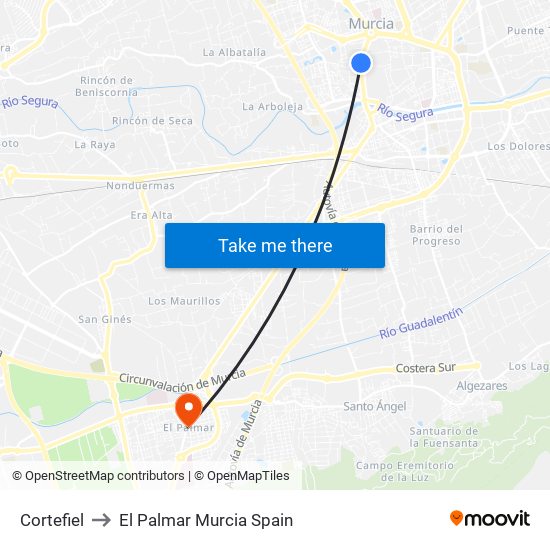 Cortefiel to El Palmar Murcia Spain map