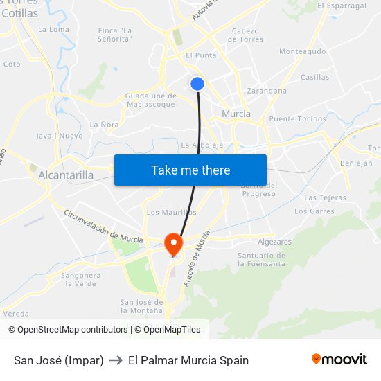 San José (Impar) to El Palmar Murcia Spain map