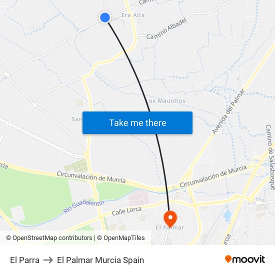 El Parra to El Palmar Murcia Spain map