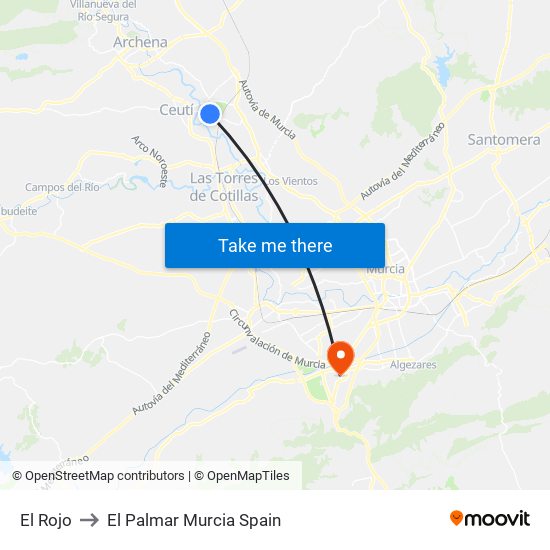 El Rojo to El Palmar Murcia Spain map