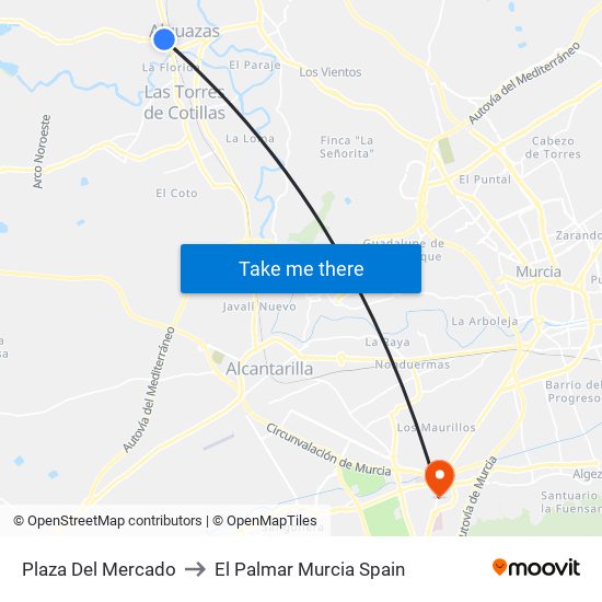 Plaza Del Mercado to El Palmar Murcia Spain map