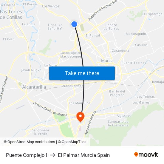 Puente Complejo I to El Palmar Murcia Spain map