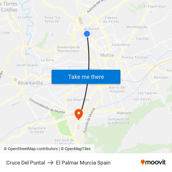 Cruce Del Puntal to El Palmar Murcia Spain map