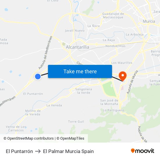 El Puntarrón to El Palmar Murcia Spain map