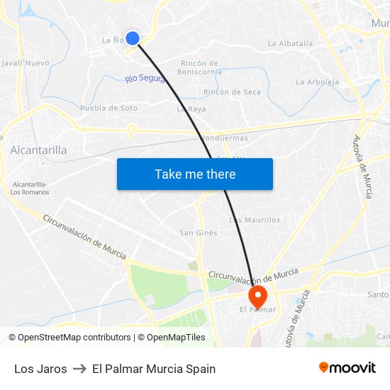 Los Jaros to El Palmar Murcia Spain map