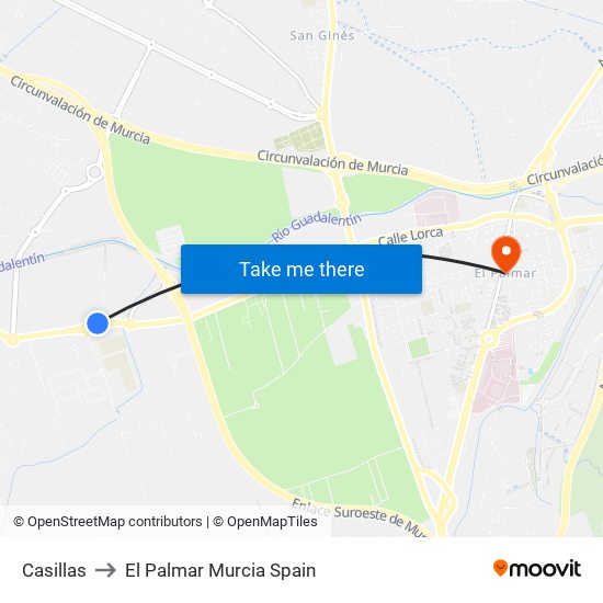 Casillas to El Palmar Murcia Spain map