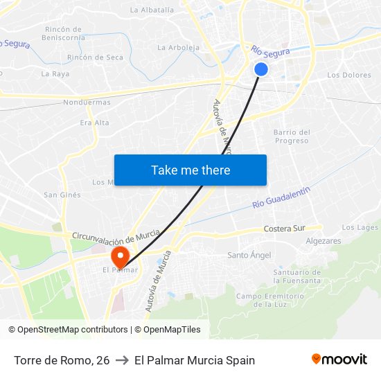 Torre de Romo, 26 to El Palmar Murcia Spain map