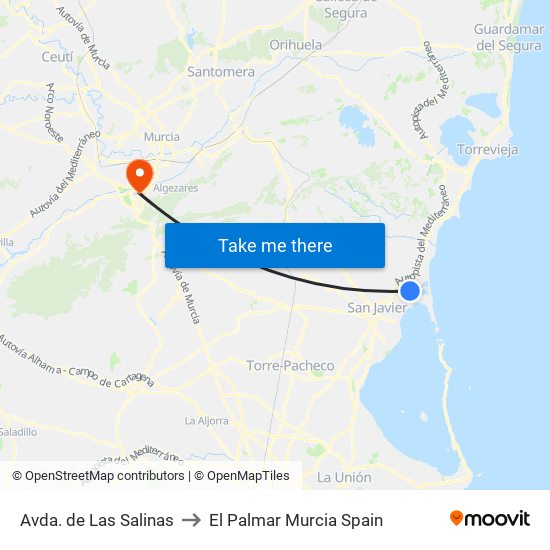 Avda. de Las Salinas to El Palmar Murcia Spain map