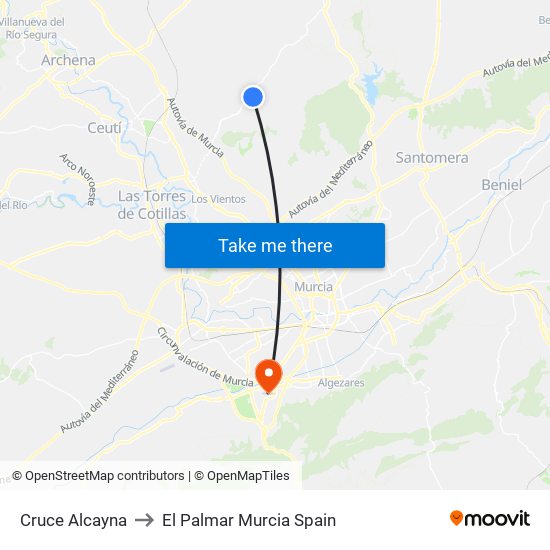 Cruce Alcayna to El Palmar Murcia Spain map