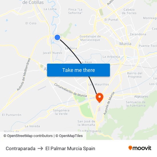 Contraparada to El Palmar Murcia Spain map
