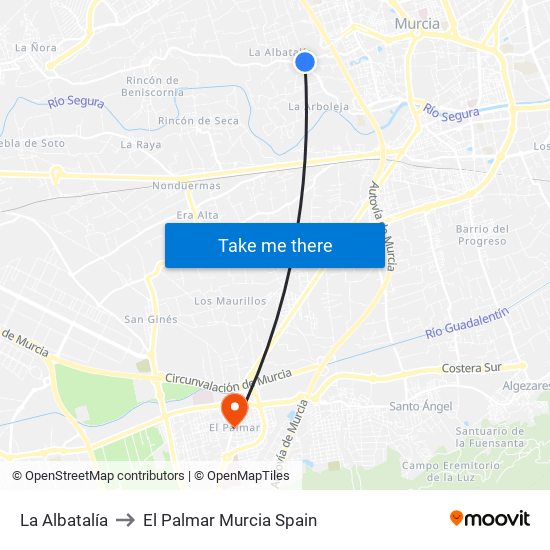 La Albatalía to El Palmar Murcia Spain map