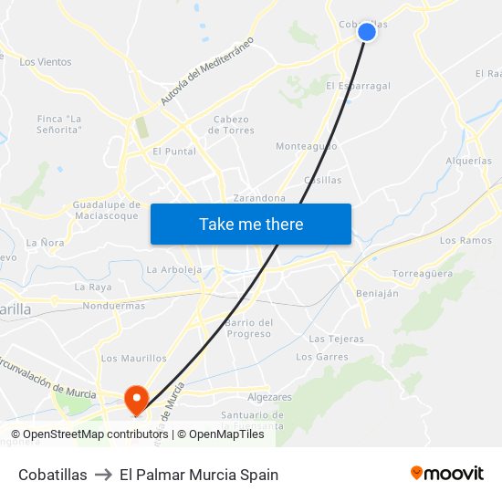 Cobatillas to El Palmar Murcia Spain map