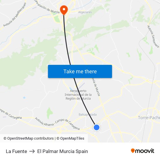 La Fuente to El Palmar Murcia Spain map