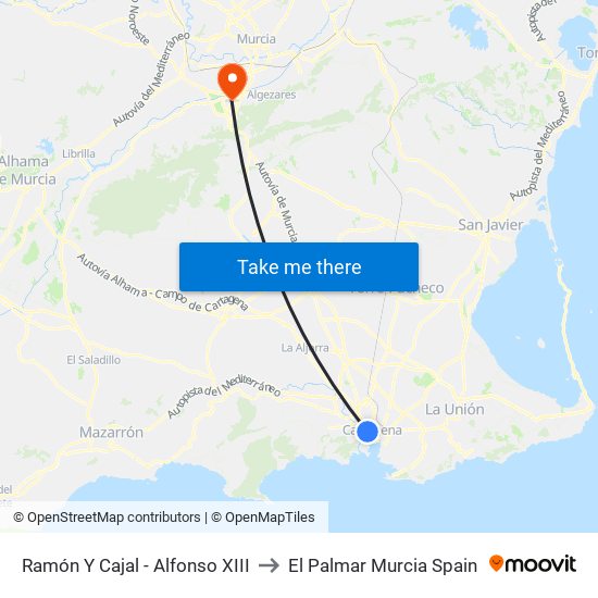 Ramón Y Cajal - Alfonso XIII to El Palmar Murcia Spain map