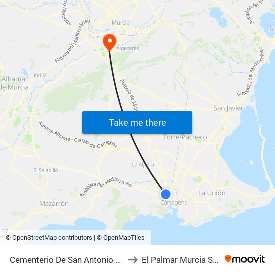 Cementerio De San Antonio Abad to El Palmar Murcia Spain map