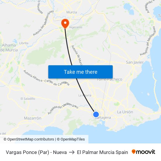 Vargas Ponce (Par) - Nueva to El Palmar Murcia Spain map