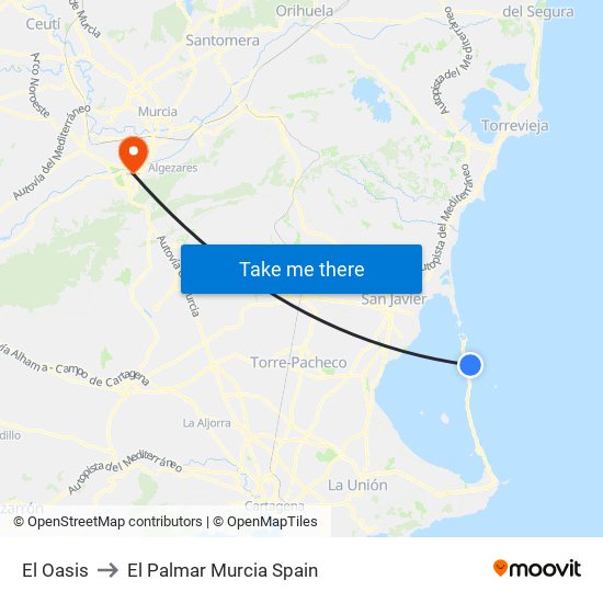 El Oasis to El Palmar Murcia Spain map