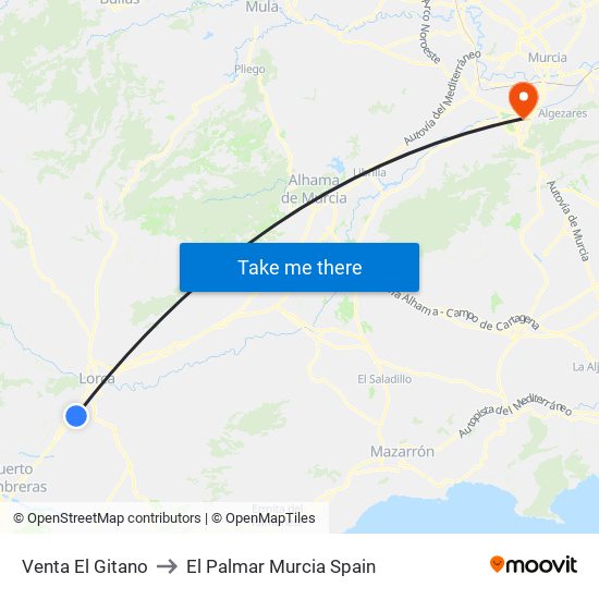 Venta El Gitano to El Palmar Murcia Spain map