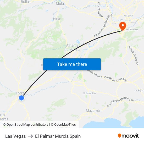 Las Vegas to El Palmar Murcia Spain map