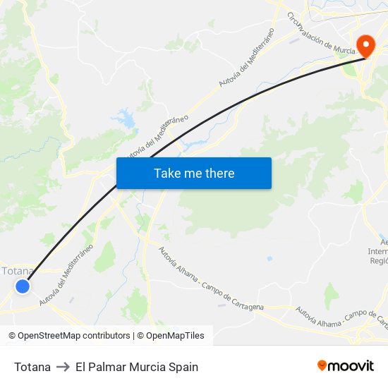 Totana to El Palmar Murcia Spain map