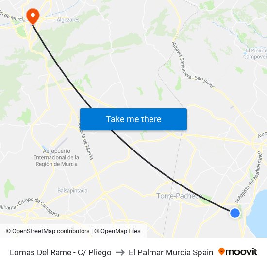 Lomas Del Rame - C/ Pliego to El Palmar Murcia Spain map