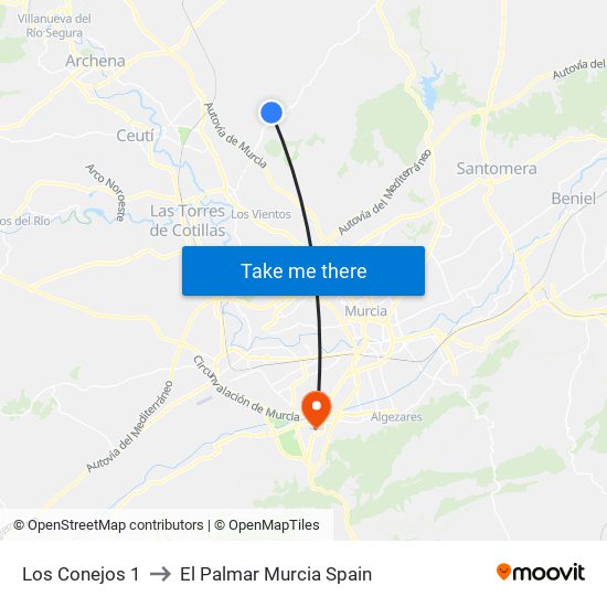 Los Conejos 1 to El Palmar Murcia Spain map