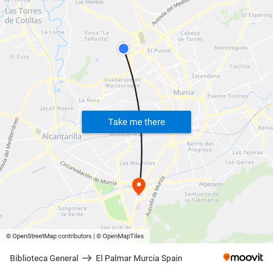 Biblioteca General to El Palmar Murcia Spain map