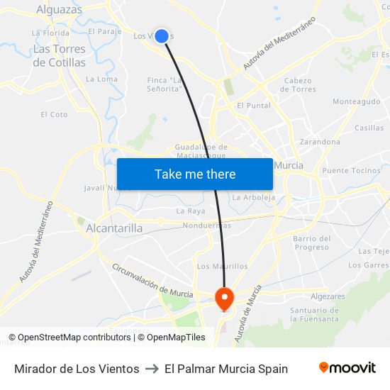Mirador de Los Vientos to El Palmar Murcia Spain map