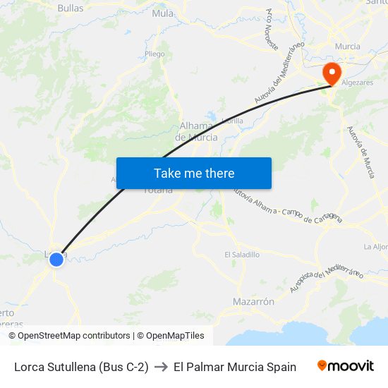 Lorca Sutullena (Bus C-2) to El Palmar Murcia Spain map