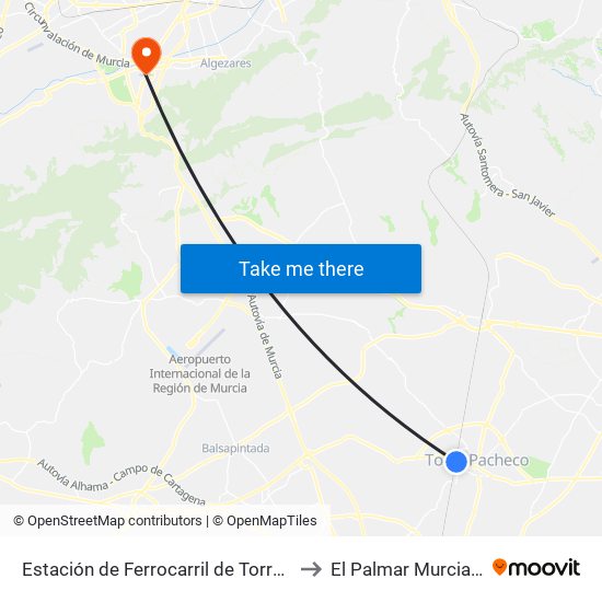 Estación de Ferrocarril de Torre Pacheco to El Palmar Murcia Spain map