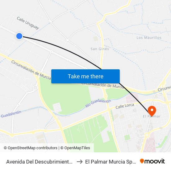 Avenida Del Descubrimiento 3 to El Palmar Murcia Spain map