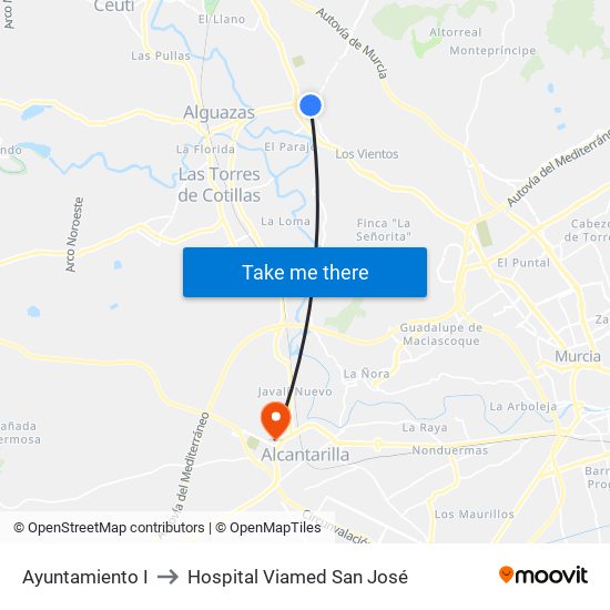 Ayuntamiento I to Hospital Viamed San José map