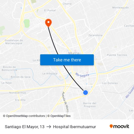 Santiago El Mayor, 13 to Hospital Ibermutuamur map