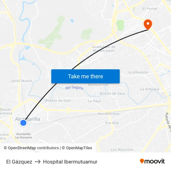 El Gázquez to Hospital Ibermutuamur map