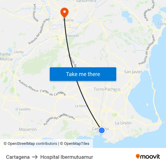 Cartagena to Hospital Ibermutuamur map