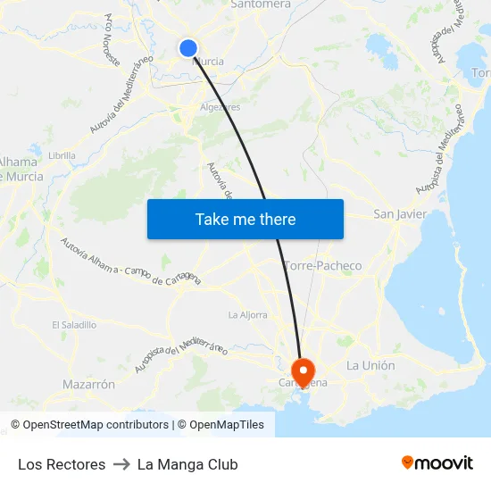 Los Rectores to La Manga Club map