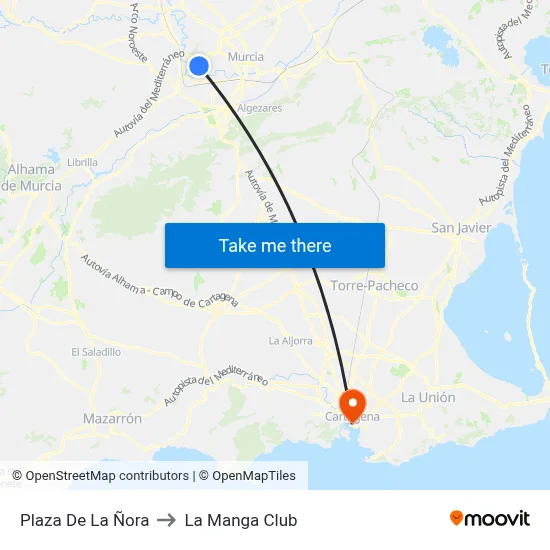 Plaza De La Ñora to La Manga Club map
